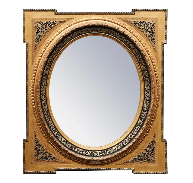 Alphonsine mirror in stuccoed, lacquered and gilt wood.