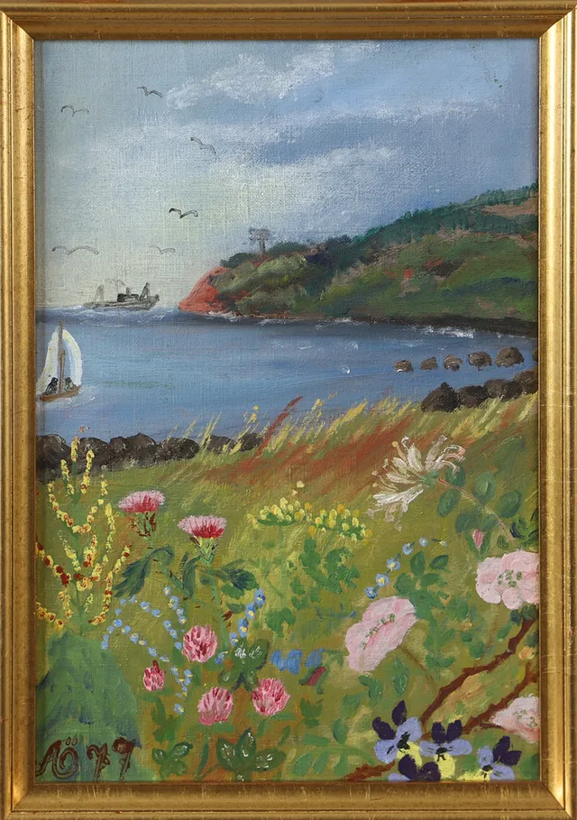 ALMA ÖHRSTRÖM. Kustparti, olja på duk, signerad A.Ö. -79.