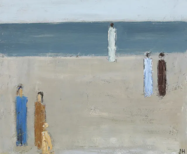 Johannes Hofmeister: Figures at the sea. Signed JH. Oil on canvas. 51×60 cm.
