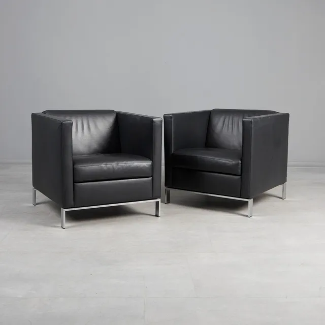 NORMAN FOSTER. Walter Knoll. Paar Sessel / Lounge Chairs, Modell 'Foster 500', Stahl, Leder, 2000er Jahre, Deutschland. (2).
