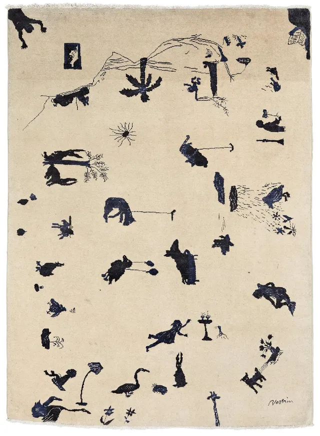 Suzanne Nessim, Matta tuftad, ca 143 x 105-106,5 cm, signerad Nessim, tillverkad i Indien/Pakistan.