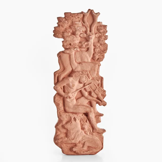 STIG BLOMBERG (1901–1970). "Näcken spelar", relief i patinerad gips, signerad.