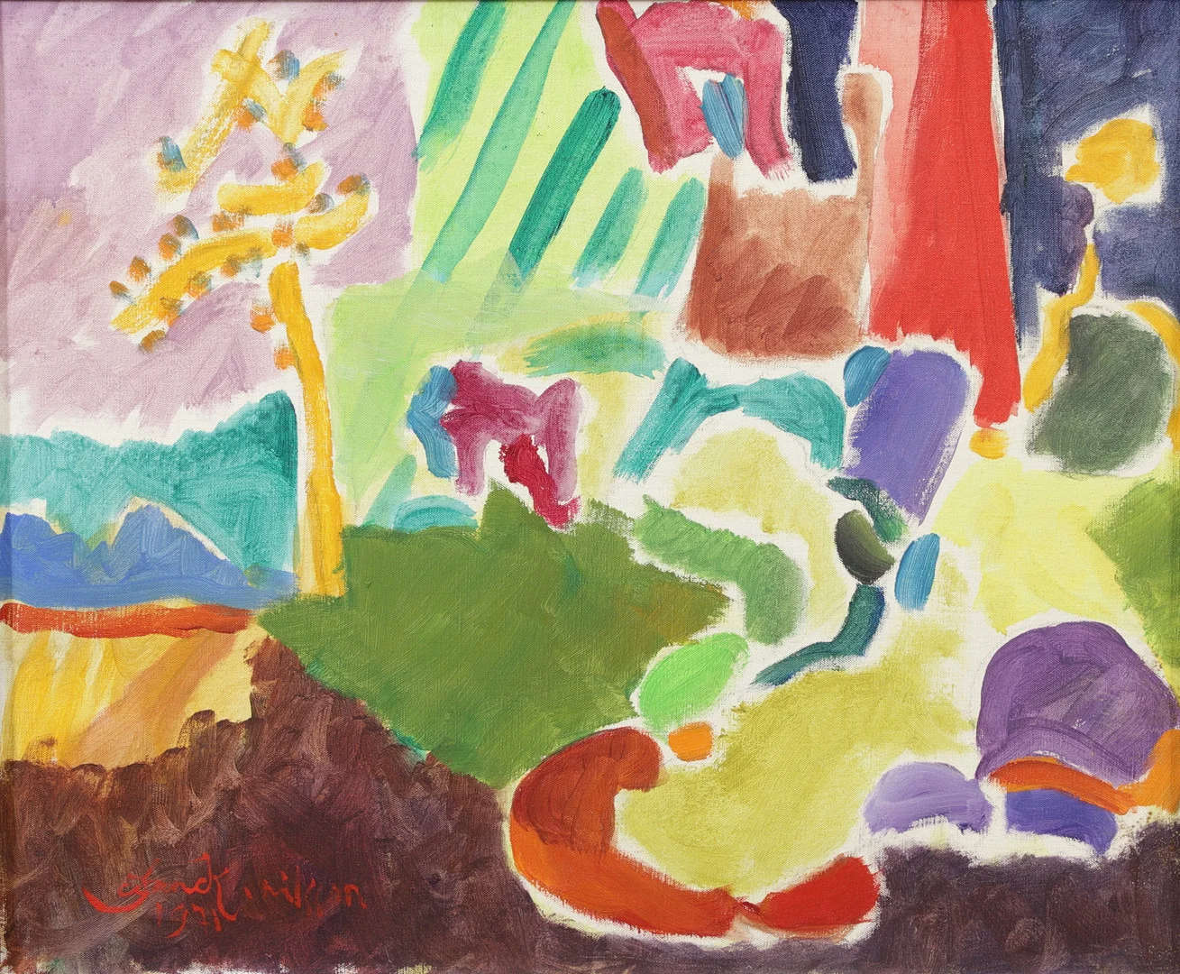 ROLAND K NILSSON. "Cirkus", olja på duk, signerad och daterad 1971. — Paintings — Växjö Auktionskammare