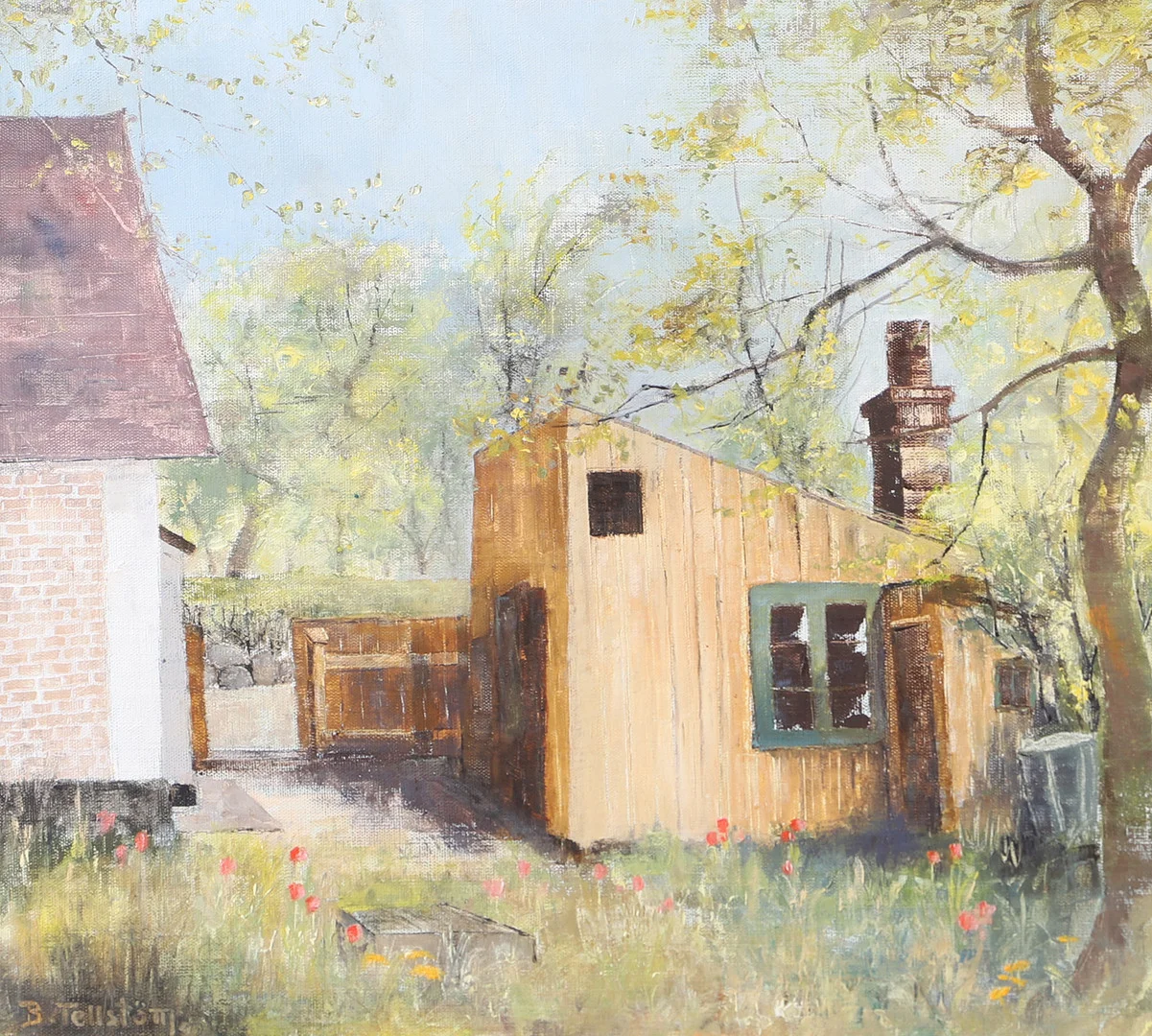 BROR TELLSTRÖM. Villaträdgården, olja på pannå, signerad B Tellström. — Paintings — Helsingborgs Auktionskammare
