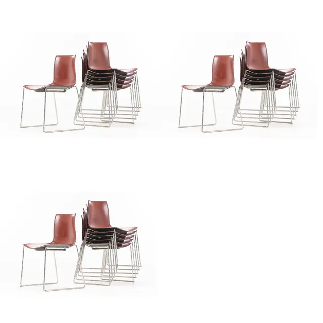 Lievore Altherr Molina. Set of eighteen chairs, cognac-colored leather, model Catifa 46 (18)