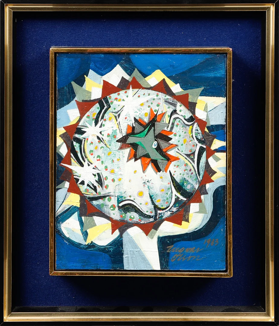 INGVAR OLSON. "Vinternatts blomma", olja på pannå, signerad och daterad 1983. — Paintings — Göteborgs Auktionsverk