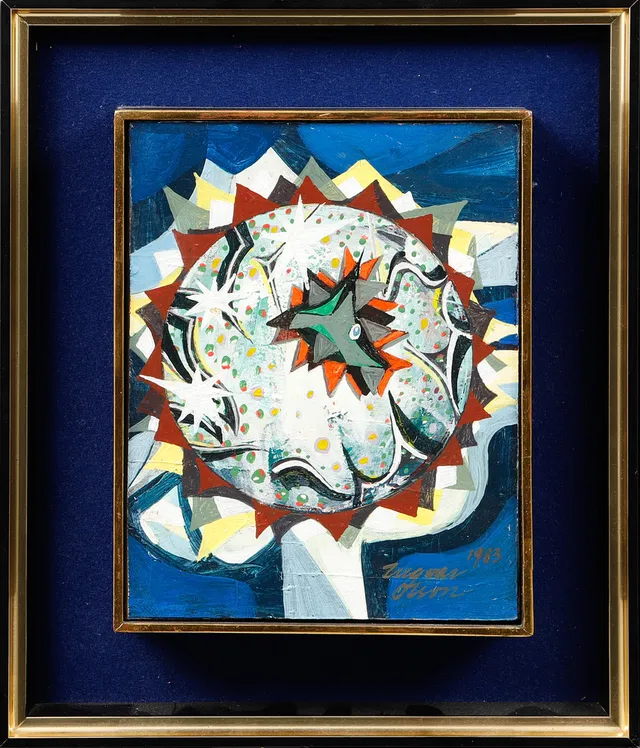 INGVAR OLSON. "Vinternatts blomma", olja på pannå, signerad och daterad 1983.