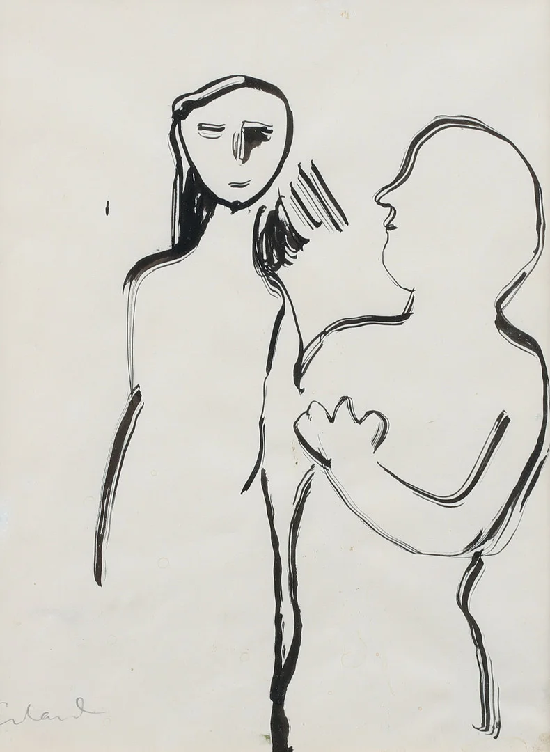 ERLAND CULLBERG. Komposition med figurer- Tuschteckning på papper, signerad. — Drawings — Göteborgs Auktionsverk