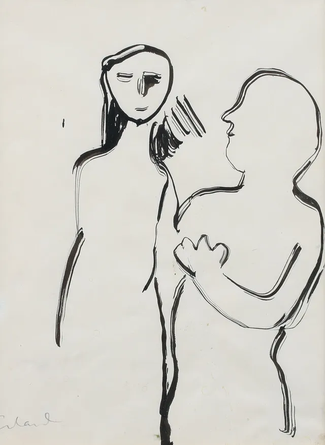 ERLAND CULLBERG. Komposition med figurer- Tuschteckning på papper, signerad.