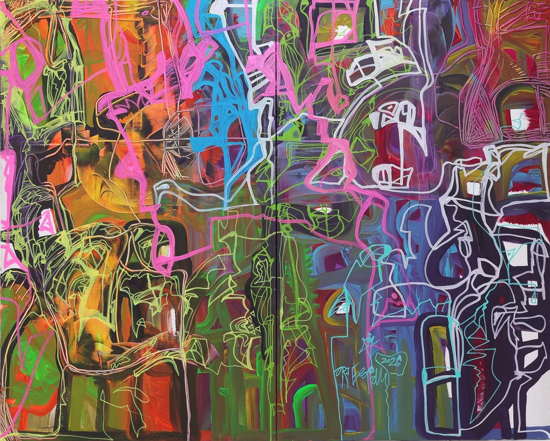 Lars 'Imagination Mediator' Elgidh: Acrylic on canvas, two-part work 'In my secret world' — Paintings and sculptures/Modern pictorial arts — Lauritz