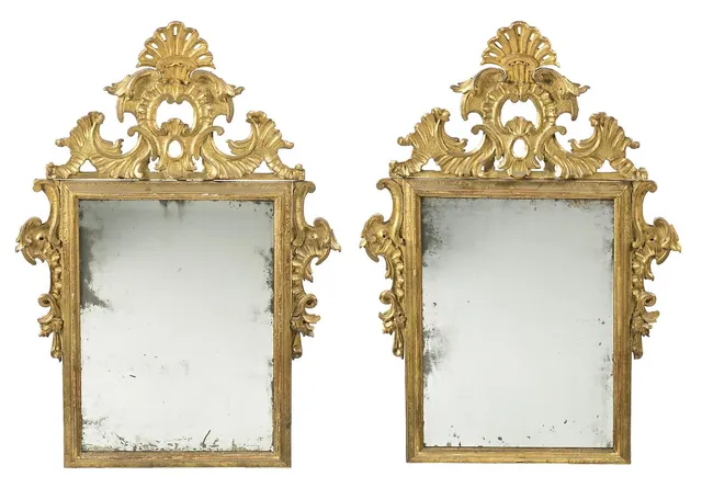 Pair of Charles III ornamental mirrors in carved and gilt wood, second half of the 18th Century.