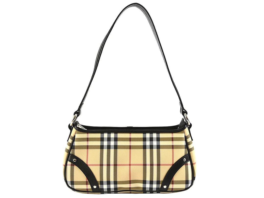 VÄSKA, BURBERRY, rutig canvas, svart läder, 30x15x10cm, dustbag, — Accessoarer/Väskor — Kaplans