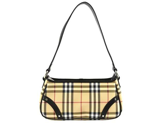 VÄSKA, BURBERRY, rutig canvas, svart läder, 30x15x10cm, dustbag,