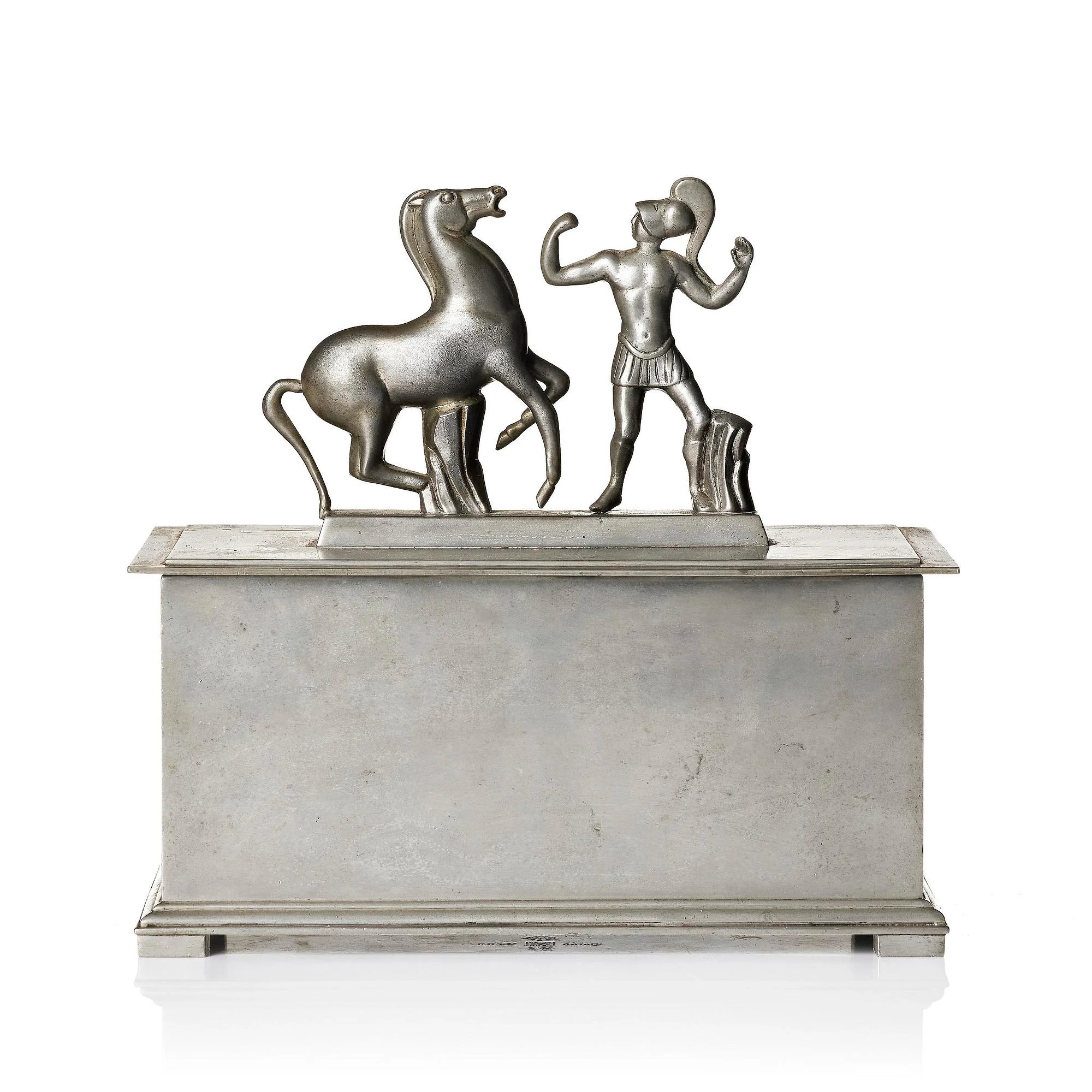 Oscar Antonsson, skrin, "Hästbetvingaren", tenn, Ystad-Metall, 1932. — Bukowskis