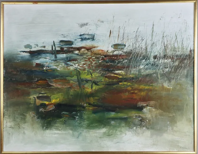 EKE BJERÉN. Olja på duk, "Strandparti från Rekekroken", signerad, -71.