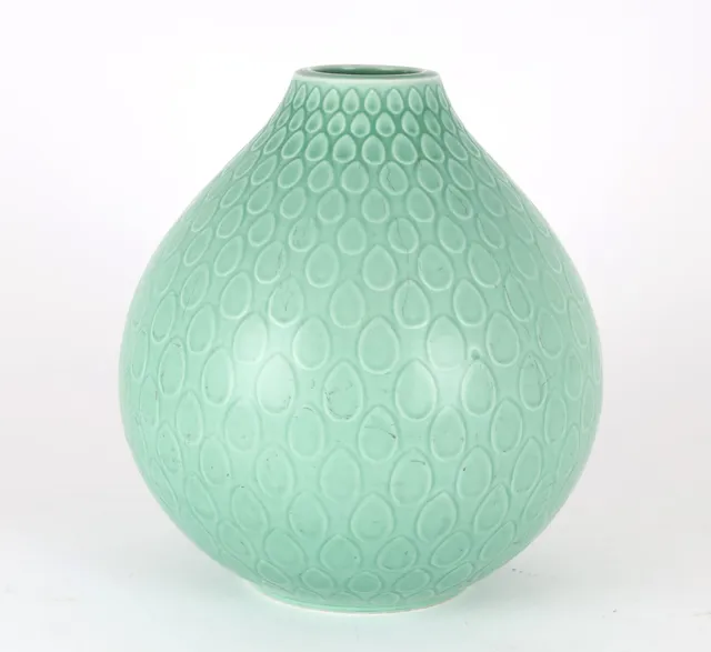 Nils Thorsson for Aluminia, large 'Marselis' vase, green with relief decoration