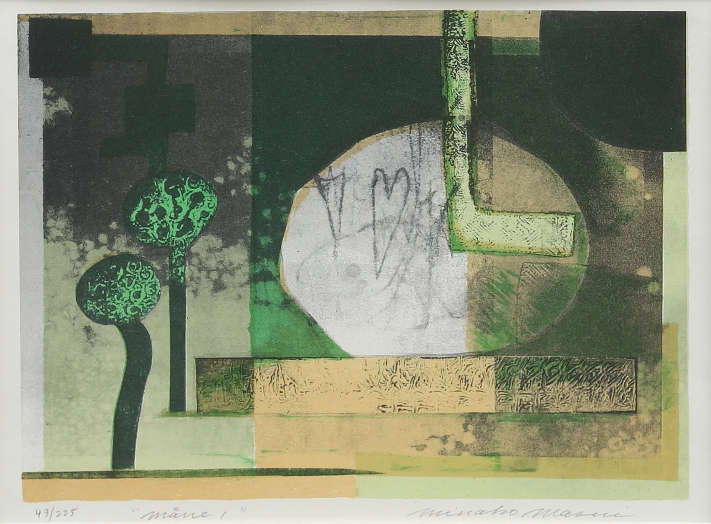 MINAKO MASUI (FÖDD 1940). "Måne 1", färglitografi, signerad och numrerad 43/225. — Engravings & Prints — Garpenhus Auktioner