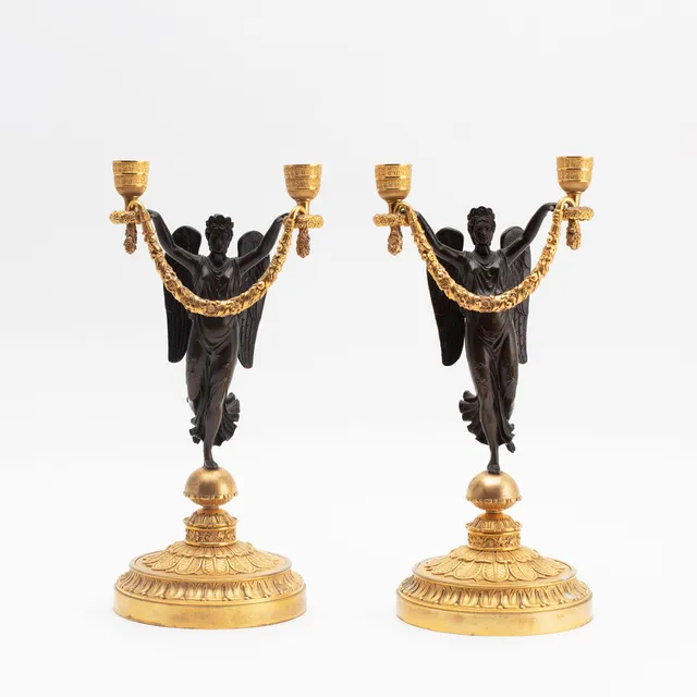 KANDELABRAR, ett par, Frankrike empire 1800-talets tidigare hälft.