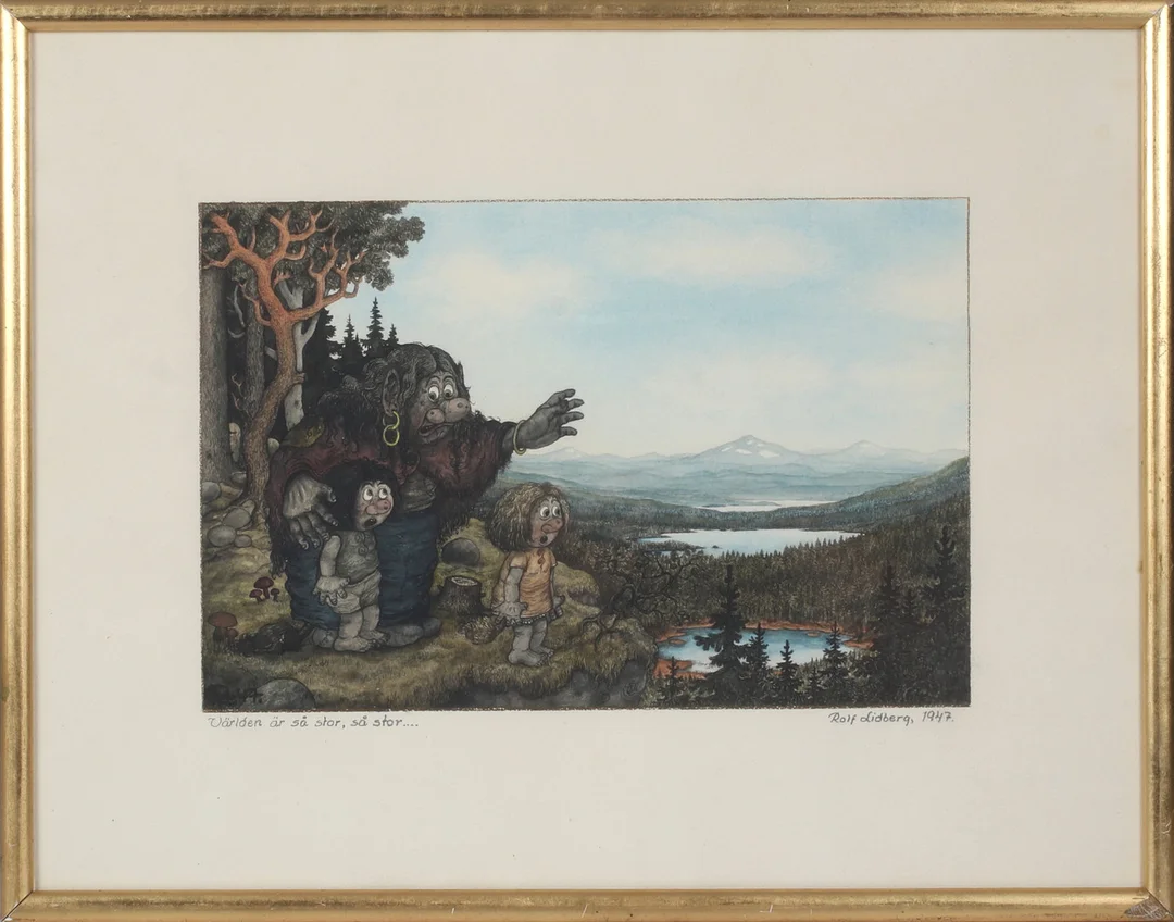 ROLF LIDBERG. "Världen är så stor, så stor...", akvarell, signerad och daterad -47. — Paintings — Stadsauktion Sundsvall