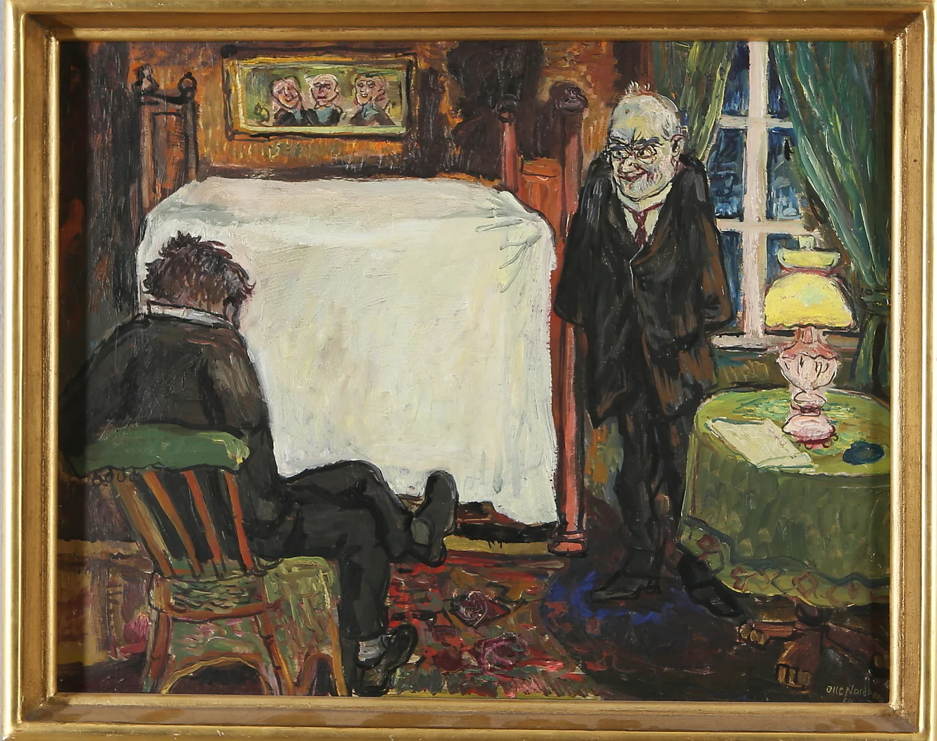 OLLE NORDBERG. Olja på pannå, interiör motiv, signerad och daterad 54. — Paintings — Auktionshuset Kolonn