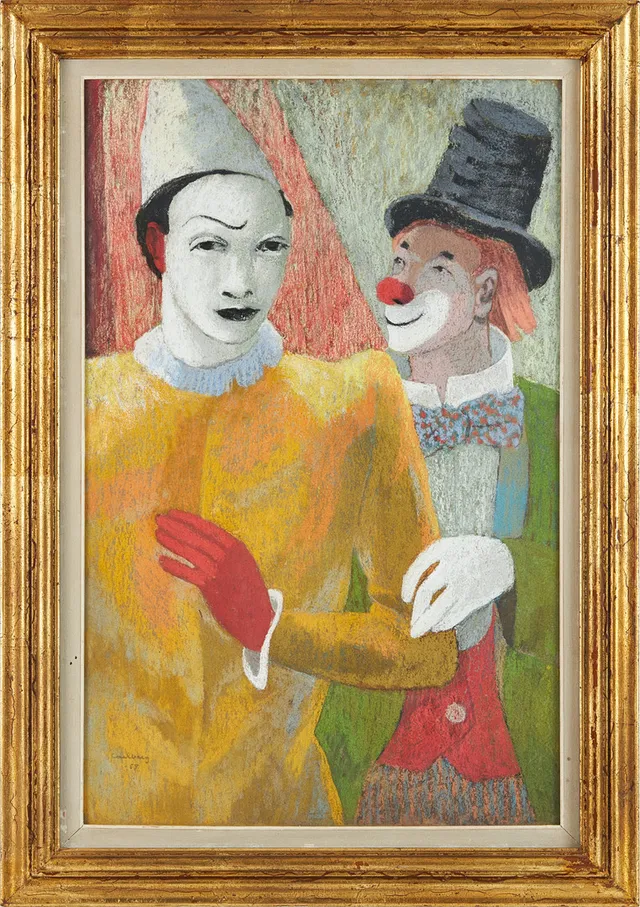 BENGT CARLBERG. "Två Clowner'', pastell, signerad.