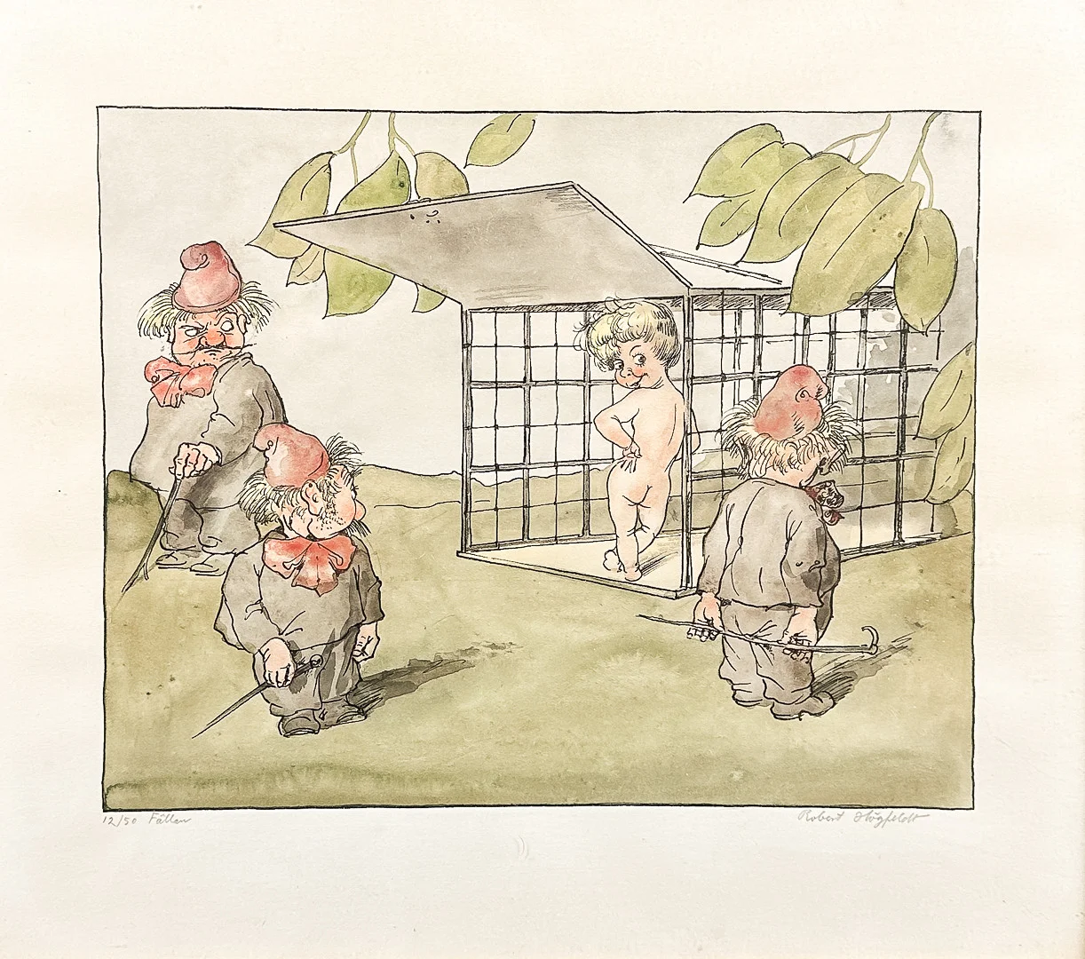 ROBERT HÖGFELDT. FÄRGLITOGRAFI, "Fällan", signerad, numrerad. — Engravings & Prints — Auktionshuset STO Bohuslän