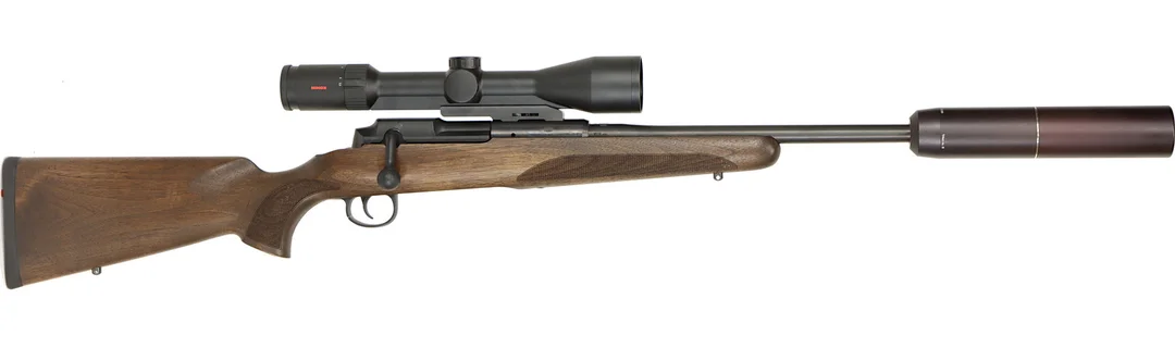 KULGEVÄR MED LJUDDÄMPARE, fabrikat Mauser Obendorf, modell 25 Pure, kaliber .308W, tillv.nr MK001060, se-nr SE3714288. — Rifles — Walter Borg