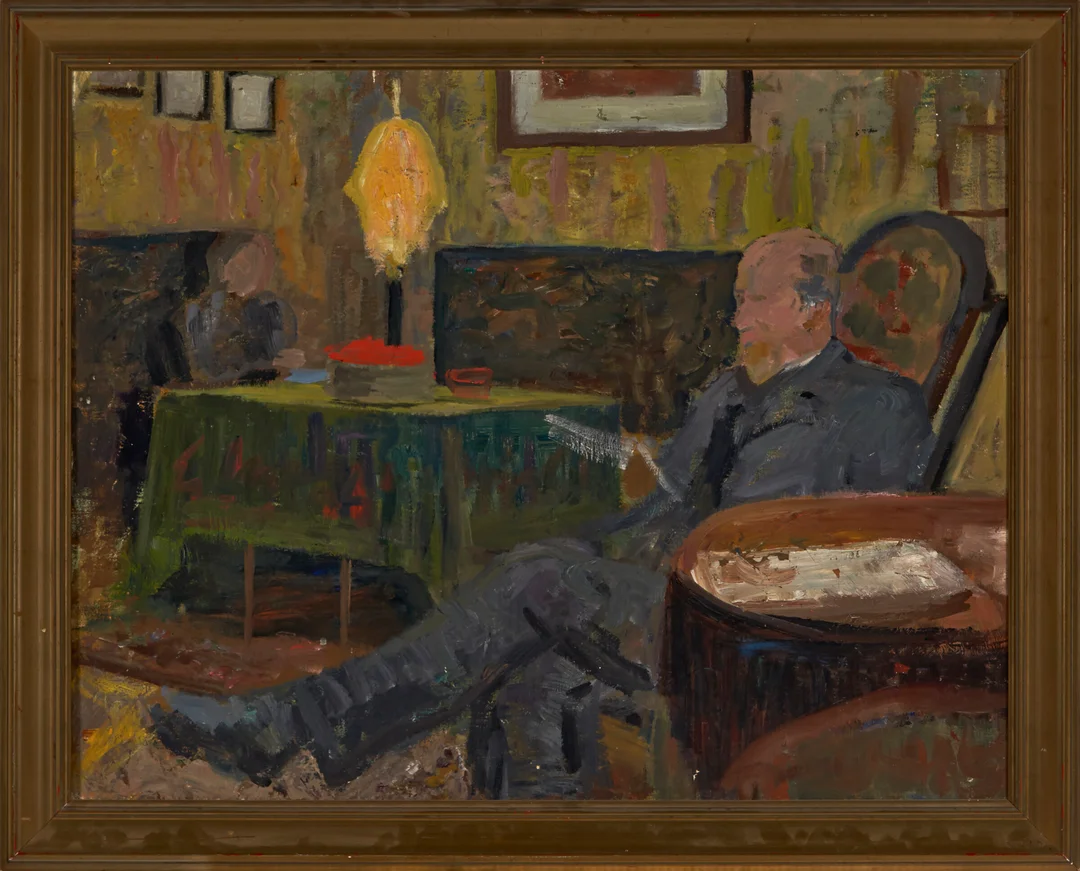 Schønheyder, Anna — I lampelyset i stuen — Kunst/Maleri — Blomqvist