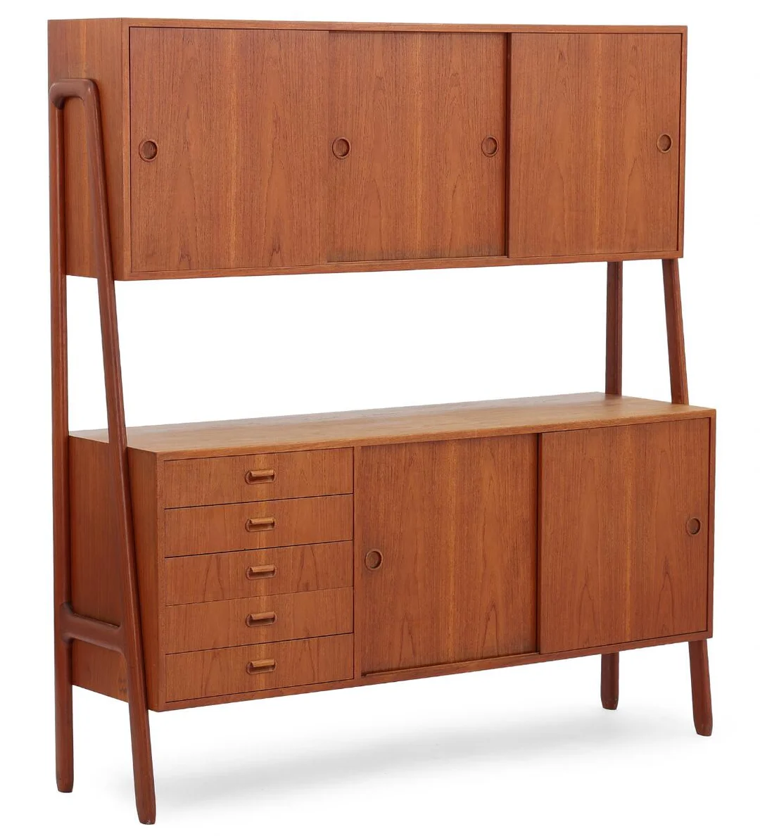 Tall cabinet in teak with sliding doors and drawers. Model 3. Manufactured circa 1960s by Omann Jr. H. 175 cm. W. 164 cm. D. 46 cm. — Modern Furniture — Bruun Rasmussen
