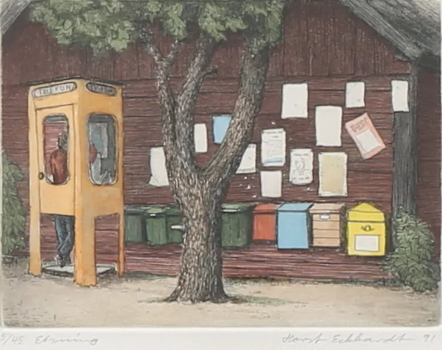 HORST ECKHARDT. "Motiv från Vickleby, Öland." Etsning, signerad, daterad 91 och numrerad 5/45.