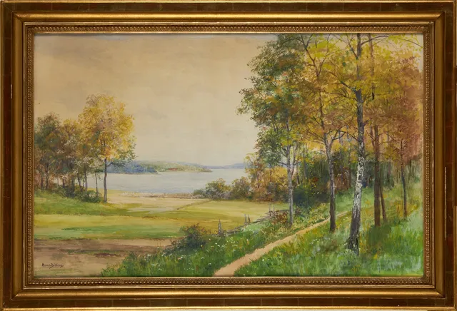 ANNA BILLING (1849-1927). Allé mot vattnet, signerad, akvarell.
