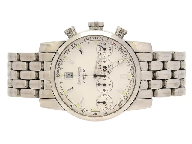 EBERHARD & CO, Chrono 4, "Base 1000", Cal ETA 2894-2, Ref nr. 31041, Boett nr. 0140, kronograf, herrur, 40 mm, stål, automatisk, safirglas (nagg), datum, originallänk, läderband, originalspänne, cert, mars 2004, träbox (skadad).