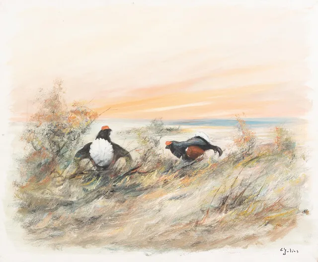CARL JULIUS. Orrspel, olja på duk, signerad.