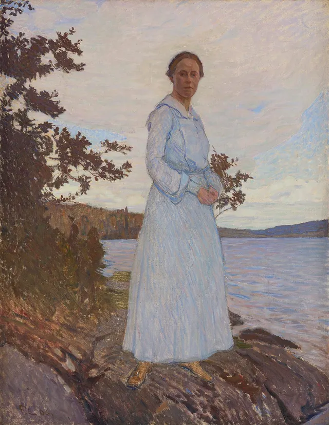Fritz Lindström, Konstnärens svägerska Malvina Wretman vid sjön Racken.