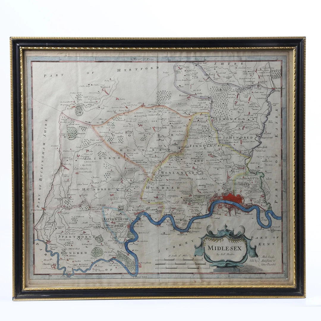 ROBERT MORDEN (1650-1703) "MIDDLESEX" HAND COLOURED MAP. — Maps — Bishop & Miller