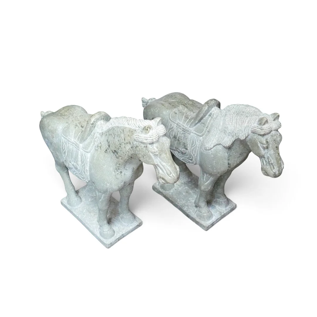 A PAIR OF LARGE SOAP STONE ORIENTAL HORSES. — Other — Batemans of Stamford