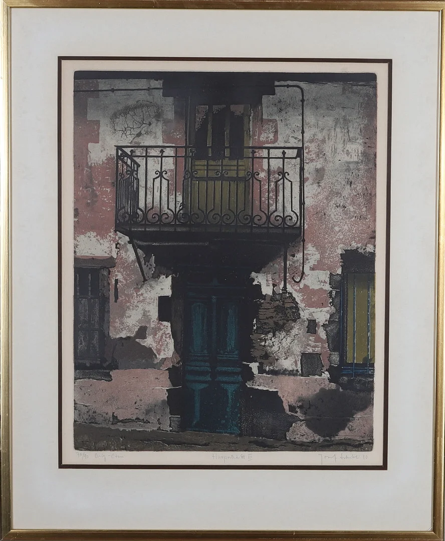 JOSEF SCHIBLI. Färgetsning, "Husporträtt III", Signerad, numrerad 70/90 samt daterad -80. — Engravings & Prints — Gomér & Andersson Norrköping