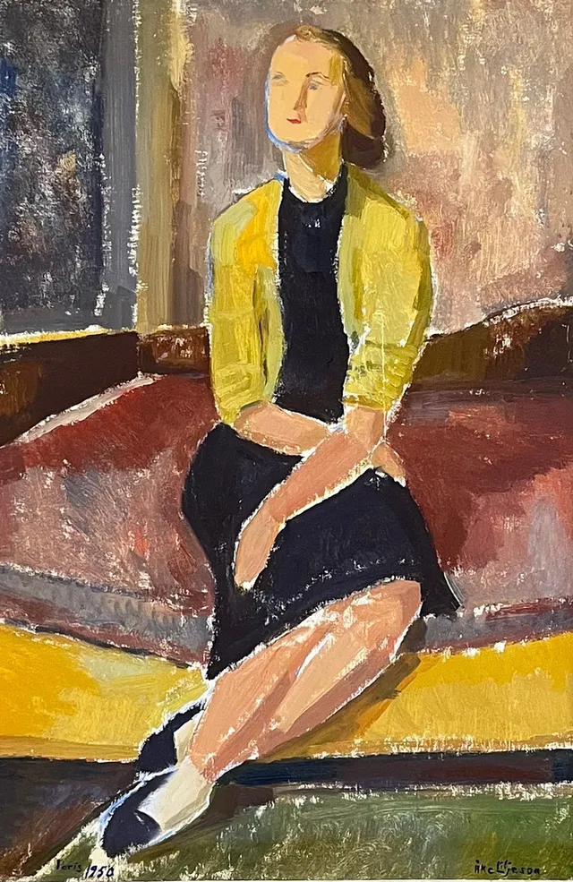 ÅKE LILJESON. olja på duk, sittande kvinna, signerad samt daterad Paris 1950.