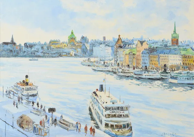 ISTVÁN BOGNÁR. Utsikt över Gamla Stan och Södermalm, olja på duk, signerad.