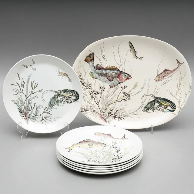 TALLRIKAR samt FAT, 7 delar, porslin, "Fish", Johnson Bros, England.