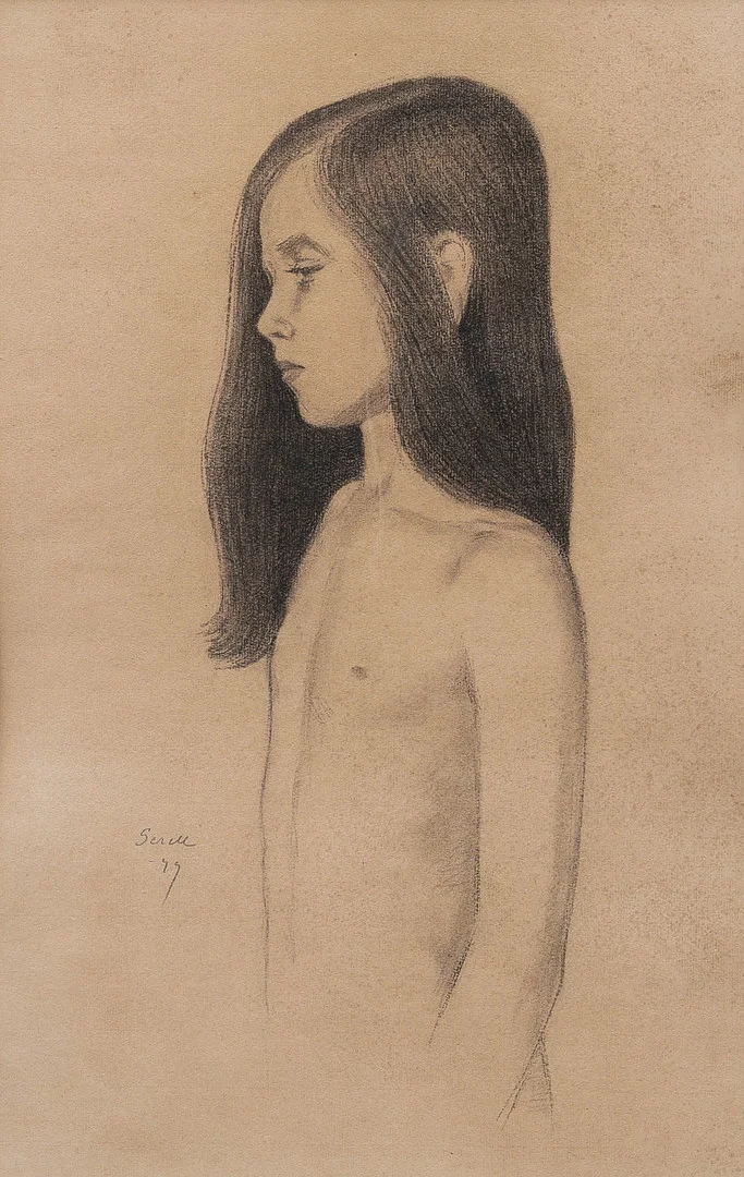 GRETA GERELL. teckning, porträtt flicka, signerad Gerell, daterad -49. — Drawings — Auktionsmagasinet Vänersborg