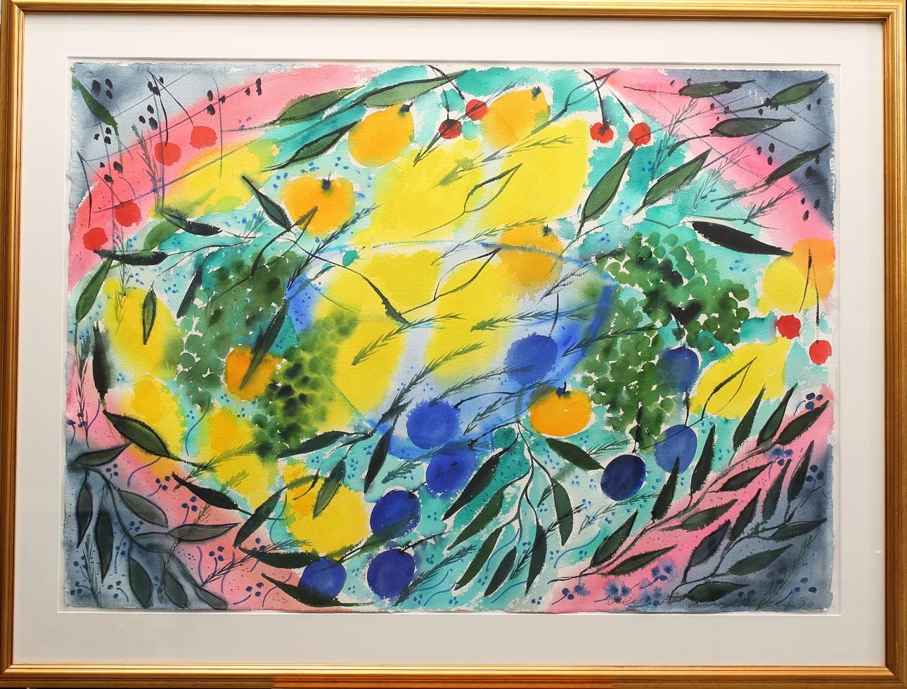 LENA LINDERHOLM. Akvarell, Frukter, signerad, daterad 1990. — Paintings — Limhamns Auktionsbyrå