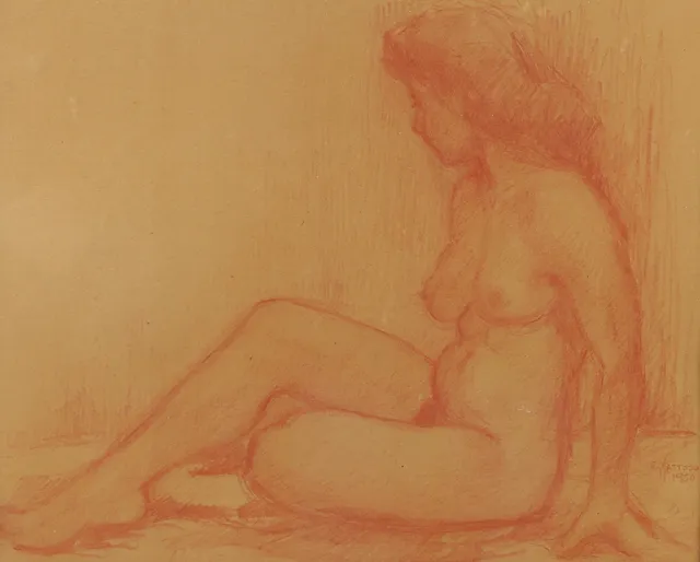 OLLE MATTSSON. Kvinnostudie, rödkrita, signerad O. Mattsson 1950.