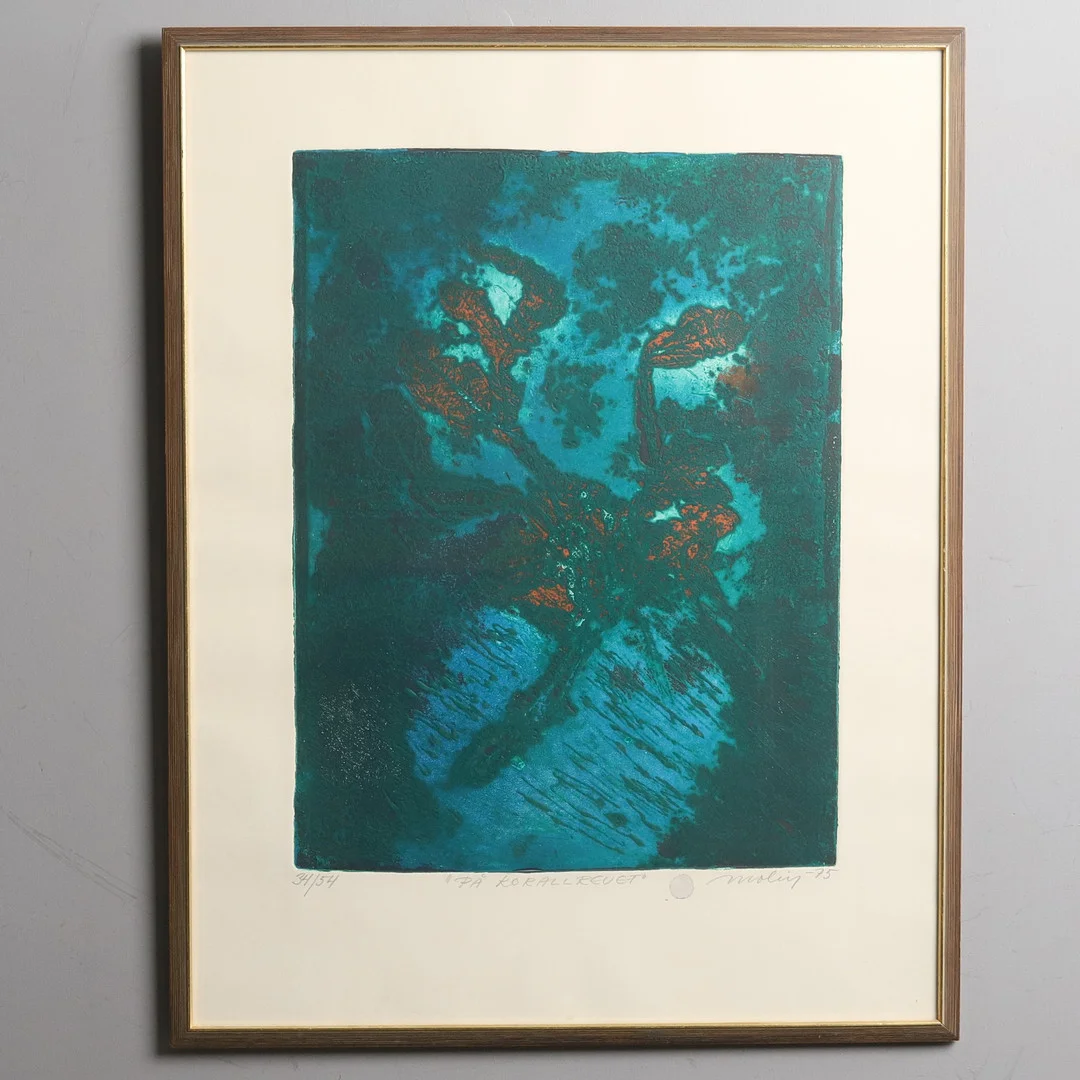BRITA MOLIN. FÄRGETSNING. "På korallrevet", signerad och daterad -75. — Engravings & Prints — Örebro Stadsauktioner