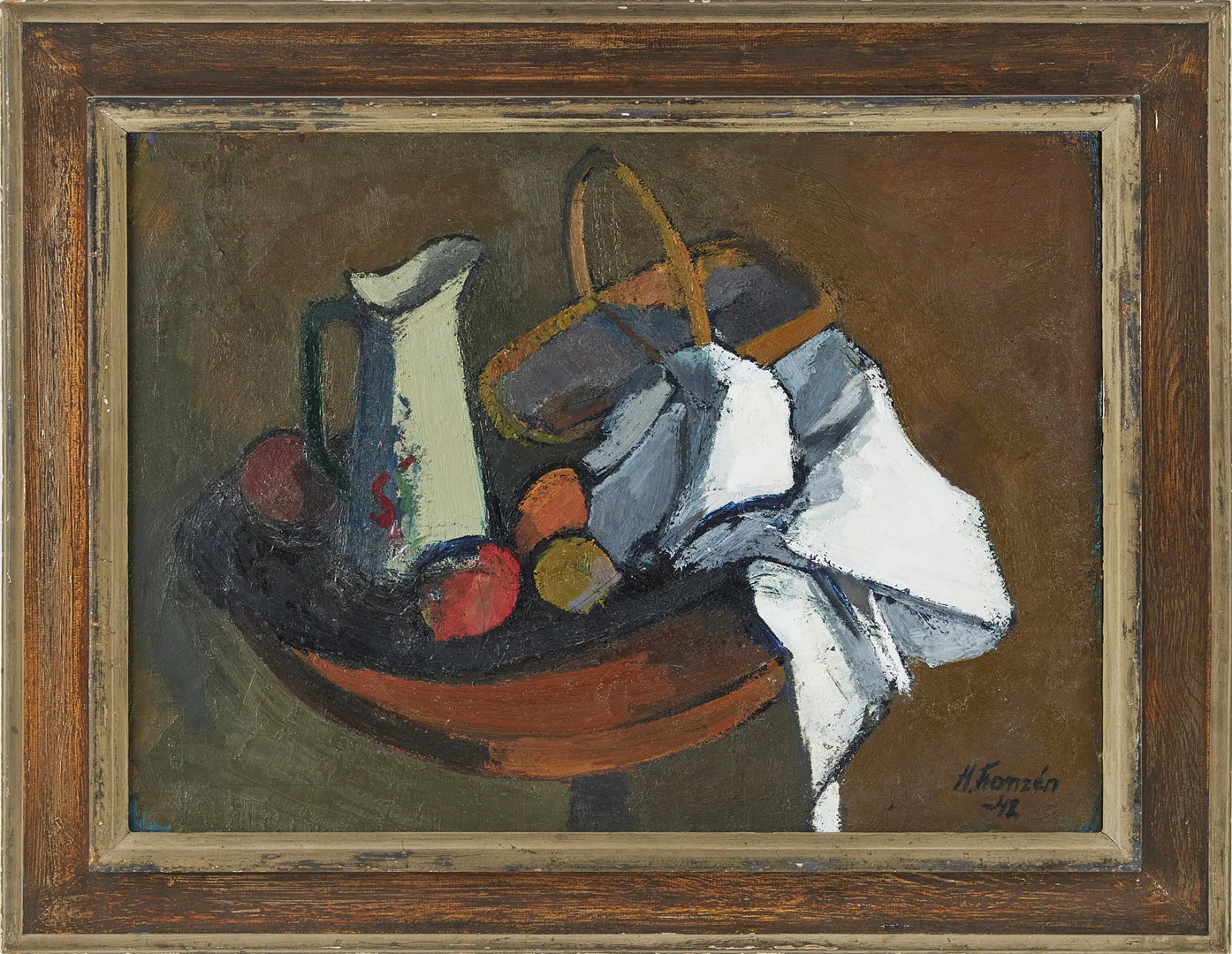 HELGE FRANZÉN. Stilleben med kanna, olja på duk, signerad H Franzén -42. — Paintings — Stockholms Auktionsverk Magasin 5