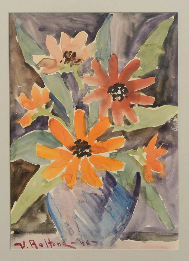 VEIKKO AALTONA. Blomsterstilleben, akvarell, signerad samt daterad 1946.