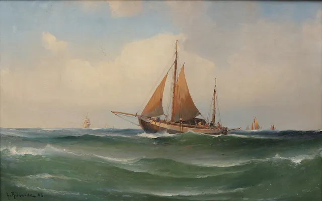 LUDVIG RICHARDE. Fiskeskuta till havs, olja på duk, signerad och daterad -05.