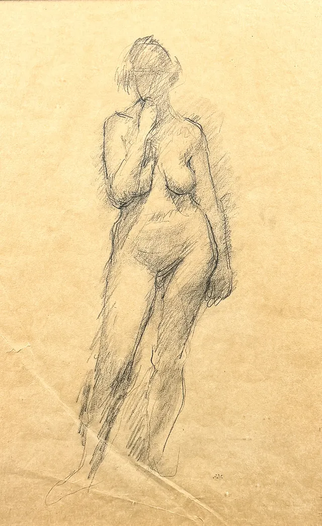 ARNE MALMBORG. Teckning. Nakenstudie.