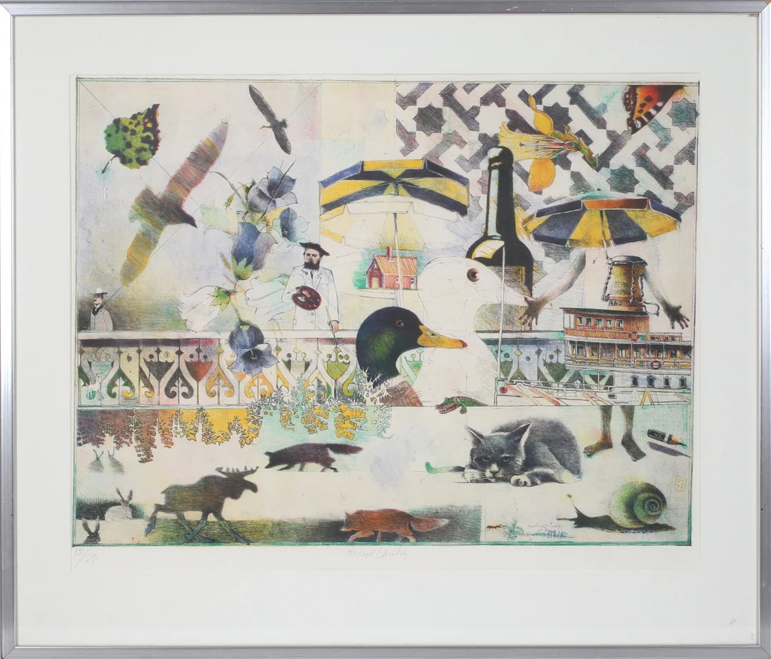 BENGT LANDIN. Komposition, färglitografi, signerad och numrerad 192/250. — Engravings & Prints — Stadsauktion Sundsvall