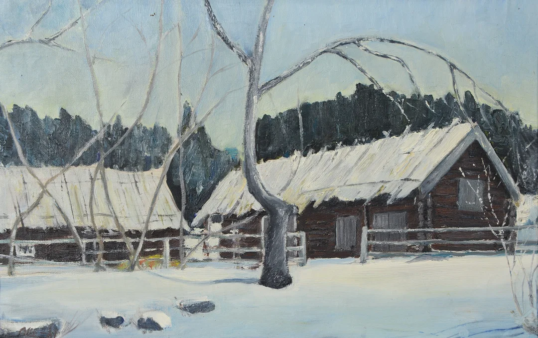 OLLE GUSTAFSSON. Bondgård, olja på duk, signerad samt daterad -61. — Paintings — Formstad Auktioner
